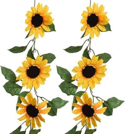Everlands Bloemen slinger - 2x - zonnebloem - kunstplant - geel - 150 cm - Helianthus