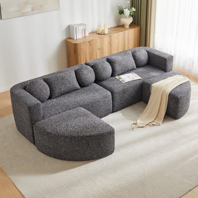 MODFU Modulaire Slaapbank - Met Slaapfunctie En Zonder Montage - Modern - Voor Woonkamer Of Slaapkamer - Chenillestof - Zwart - 292x165x68 cm
