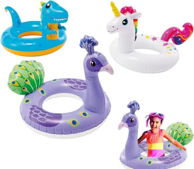 Set van 3 Opblaasbare Zwemringen voor Kinderen - Dinosaurus, Eenhoorn en Pauw - Perfect voor Waterplezier, Zwembad en Strand Activiteiten voor Baby's en Kinderen van 2-6 Jaar