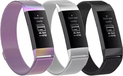 KELERINO. Milanese bandjes geschikt voor Fitbit Charge 3 - 3-pack - Small