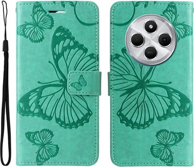 Coverup Hoesje - Geschikt voor Xiaomi Redmi 14C Hoesje - Coverup Vlinders Book Case - Mintgroen