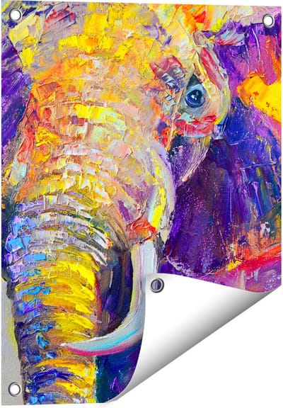 Gards Tuinposter Olifant van Olieverf - Kleur - Abstract - 40x50 cm - Tuindoek - Tuindecoratie - Wanddecoratie buiten - Tuinschilderij
