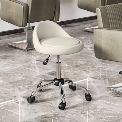MODENUIT Rolkruk Ø50 x 63-83 cm - Verstelbaar, Draaibaar Met Wielen - Voor Salon en Kantoor - Kunstleer - Wit