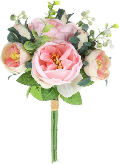 Kunstbloemen Bruidsboeket - Handgebonden Bloemstuk - Bruiloft Decoratie - Realistisch Ontwerp - 30 x 18 x 18 cm - Lichtroze