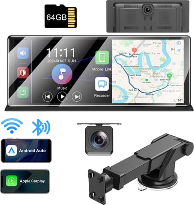 ESSGOO Carplay scherm 11 Inch - Ingebouwde Dashcam - Navigatiesysteem auto geschikt voor Apple Carplay & Android Auto - Touchscreen & Bluetooth - Incl. 64GB SD-kaart