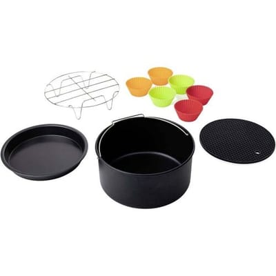 Princess 182012 Airfryer Accessoireset 10-delig - Accessoire voor heteluchtfriteuse - Grillrek - Pizzapan - Muffinset - Bakblik - Siliconen onderzetter - diameter 19,8 cm