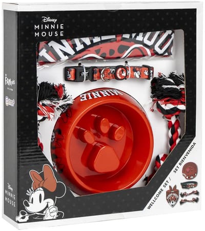 Disney Minnie Mouse Honden Welkomstset – 5-delig – Puppy Starterset – Halsband, Bandana, Anti-Schrok Voerbak en 2 Trektouwen – Kleine Hond