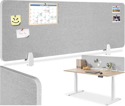 tectake® Bureauscherm scheidingswand Noisy - Met geluidsabsorberende PET-kern - Inclusief 2 bevestigingsklemmen - Afmeting (LxB) 160 x 40 cm - Grijs
