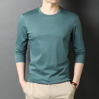 Herfst Dubbelzijdig Gemerceriseerd Casual Ronde Hals Lange Mouwen T-shirt Lente en Herfst Slim Effen Kleur Dunne Basis T-shirt XXXL