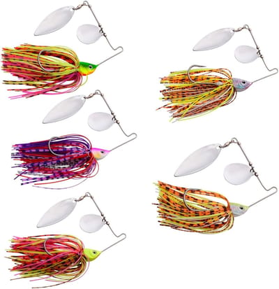 Vijf stuks visserslures met spinners, lepel, sequins en buzzbait voor baars, makreel en forel