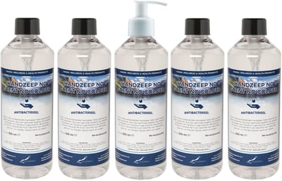 Handzeep No Scent No Colour 500 ml - set van 5 stuks - met gratis pomp - Voordeelverpakking