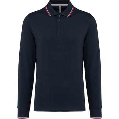 Kariban Heren polo van piquétricot met lange mouwen K280 - Navy / Red / White - M