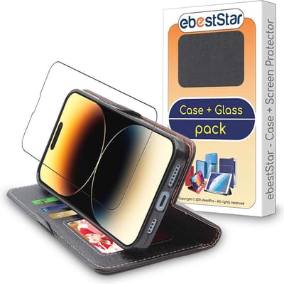 ebestStar - Hoes geschikt voor iPhone 14 Pro Max Apple, Wallet Etui, Book case hoesje, Zwart + Gehard Glas