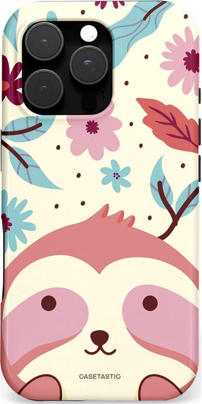 Casetastic hoesje geschikt voor Apple iPhone 16 Pro - MagSafe - Dubbellaagse bescherming - Luiaard knuffels - Fashion Case - Crème Koraal Lichtroze