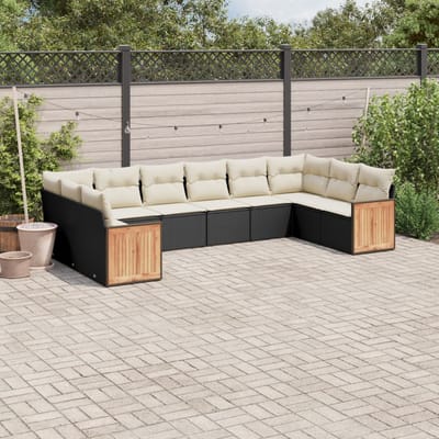 vidaXL - 10-delige - Loungeset - met - kussens - poly - rattan - zwart
