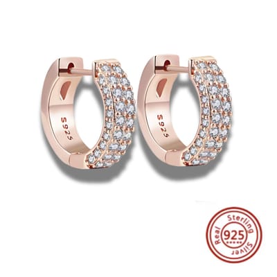 Oorringen - 925 sterling zilver - pavé gezette zirkonia - rosé goud kleurig - oorbellen