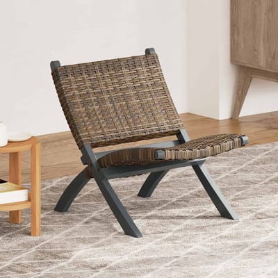 vidaXL - Relaxstoel - natuurlijk - kubu - rattan - en - massief - mahoniehout - grijs
