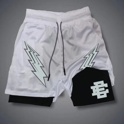 Gepersonaliseerde Bedrukte Shorts Heren Zomer Nieuw Dubbellaags Twee-in-één Fitness Sport Casual Broeken M gray