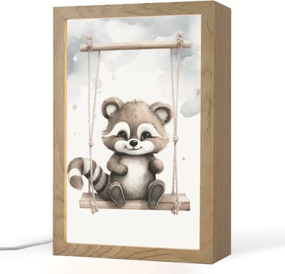 Nachtlampje 20x30 cm - Kinder lampje - Wasbeer - Dier - Kinderen - Tafellamp kinderkamer - Slaapkamer lamp - Bedlamp kinderen - Kinderlampje stopcontact - Wandlamp babykamer - Nachtlampjes
