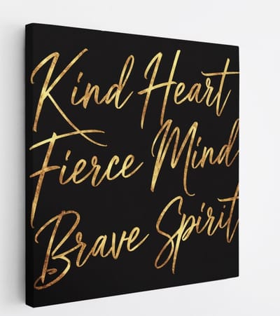 Saammp Canvas Schilderij - Kind Heart - Goud - Quote - 20x20 - Foto op canvas - Wanddecoratie - muurdecoratie Woonkamer - Slaapkamer decoratie - Canvas Print