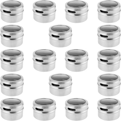 18-delige set 112ml RVS Magnetische Specerijpotjes met Doorzichtig Venster, Ideaal voor Suiker, Zout en Peper