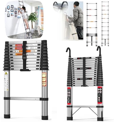 Sensova - Telescopische Ladder - Telescoopladder - Vouwladder - Trapladder - Huishoudtrap - Opvouwbare Ladder van RVS - Inklapbare Zolderladder - Sterke Lader voor Thuis, Magazijn, Werkplaats - 150 kg Belastbaar