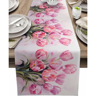 Vrolijk Pasen Aquarel Tulp Linnen Tafelkleed Bruiloft Feest Decor Lentebloemen Roze Bloemen Tafelkleden Eettafel Decor 150x33cm