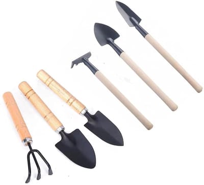 SnelShoppen - 6 Stks Tuinieren Tool Set Mini Tuinieren Handgereedschap Lichtgewicht Ijzeren Rake Schop Spade voor Indoor Outdoor Losse Grond en Pot Pl