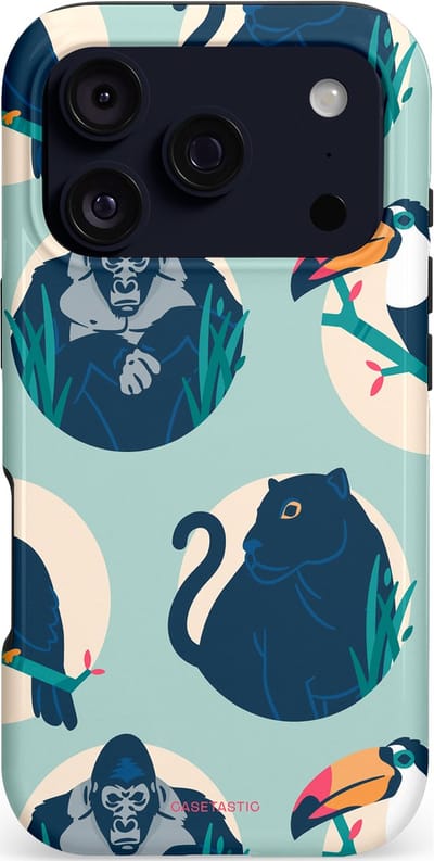 Casetastic hoesje geschikt voor Apple iPhone 17 Pro - MagSafe - Dubbellaagse bescherming - Wilde Dieren Mix - Fashion Case - Donkerblauw Mintgroen Crème