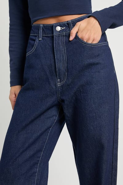 boohoo Dames Tall Basics Hoge Taille Rechte Pijp Spijkerbroek | Indigo | Maat: 16/34L