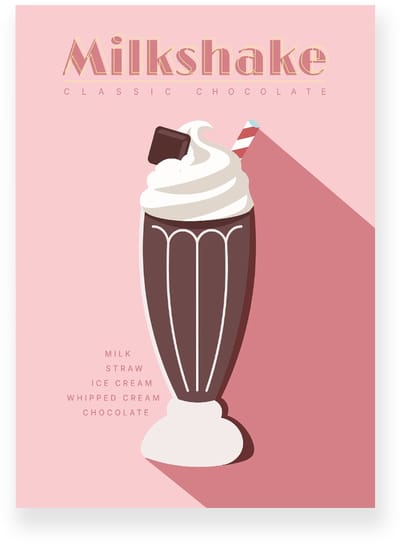 Poster 20x30 cm - Chocolate Milkshake - Bruin - Roze - Retro - Art deco - Muurdecoratie - Wanddecoratie
