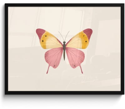 Poster in lijst - Fotolijst 70x50 cm - Posters - Vlinder - Illustratie - Roze - Posterlijst zwart - Decoratie - Wanddecoratie woonkamer - Muurdecoratie slaapkamer