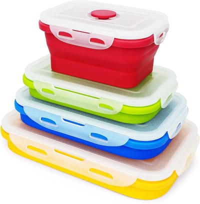 Opvouwbare Siliconen Bento Box Set - 4-delige Lunchtrommel voor Maaltijdbereiding & Onderweg