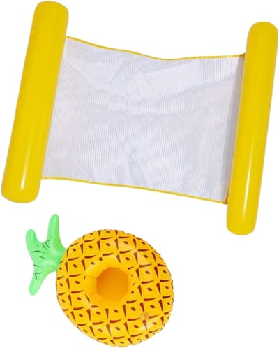 Nivard Luxe Waterhangmat - Luchtbed Zwembad - Luchtmatras Opblaasbaar - Water Hangmat - Aqua Lounge - Geel + Bekerhouder + Pomp