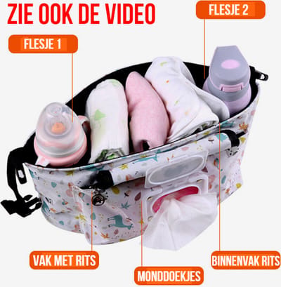 Allernieuwste.nl® Kinderwagen Tas Luiertas BEREN Draagtas Buggy Reistas - Buggy Reis OpbergTas - Waterdicht Universeel - 33x14x16cm - BEER