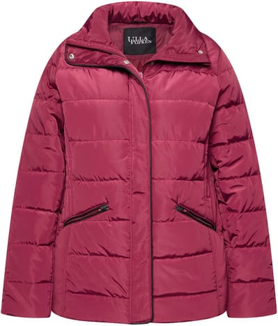 Ulla Popken - Dames - Gewatteerd jack donslook opstaande kraag ritszakken - Karmijnrood - Maat 46+