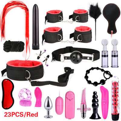 Oneay Luxe BDSM Set voor Koppels - 23 Delig - Bondage - Oogmasker – Zweep – Tepelklemmen - BDSM Extreme – Sex Toys Couples – Verstelbaar - Rood