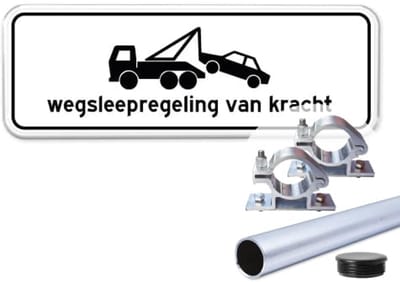 Wegsleepregeling - wit - Weerbestendig Aluminium - 40x15 cm - Bevestiging: Met paal 120 cm + paalbeugels + paaldop