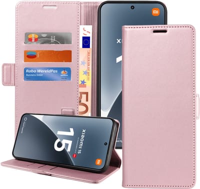 Book Case geschikt voor Xiaomi 15 Hoesje - Magnetische Sluiting - Portemonnee Rose