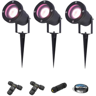 Set van 3 Sydney Smart prikspots - RGBWW - Wifi + Bluetooth - 5,5 Watt 400 lumen - IP65 Waterdicht - Bestuurbaar via app - Google Home, Amazon Alexa en Siri - Zwart - Tuinspots - Inclusief installatiemateriaal (Kabel & connector)