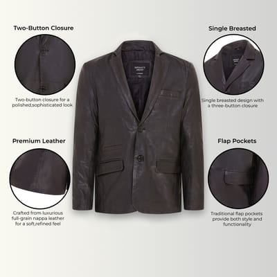 Heren Zwart Slim Leren Italiaanse Blazer Jas-Somero