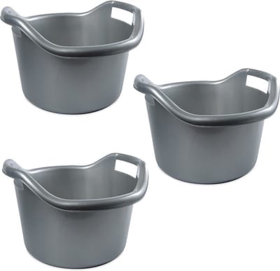 Hega Hogar Schoonmaakemmer - 3x - 6 liter - zilver - kunststof - afwasteil met handvatten - 29 x 19 cm