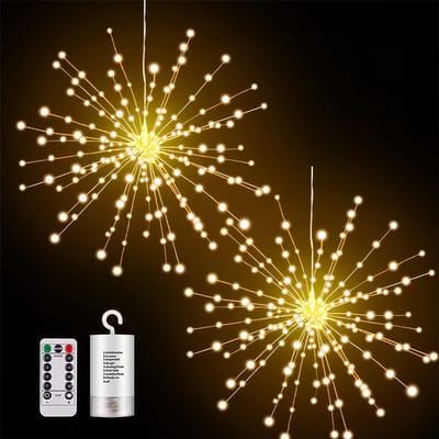 MUPOO Buitenverlichting Kerst - LED Vuurwerk Lichtslinger - 200 LED lampjes - Warm Wit - met afstandsbediening - 8 modi - Op Batterij - Kerstversiering Buiten - Set van 2 stuks
