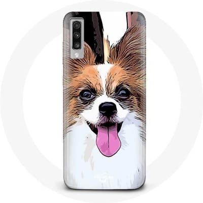 Coque pour Samsung Galaxy A70 Épagneul nain continental papillon Chiot Blanc et marron