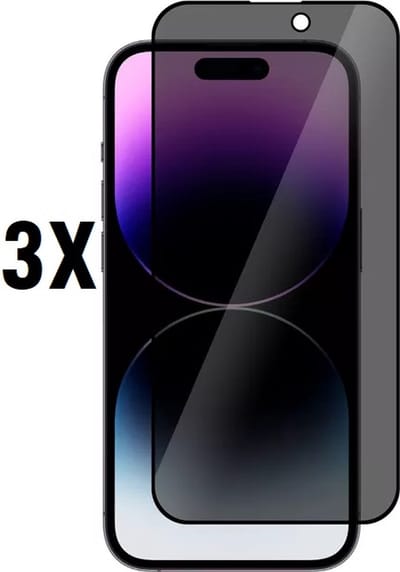 Screenz® - PRIVACY Screenprotector geschikt voor iPhone 14 Pro Max - Tempered glass Screen protector geschikt voor iPhone 14 Pro Max - Beschermglas - Privé Glasplaatje - 3 stuks