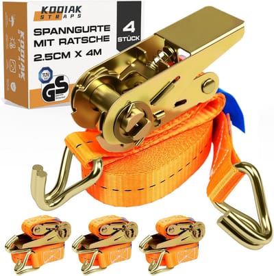 Ratelbanden Set - Spanbanden met Ratel - Lading Zekeren - TÜV/GS Gecertificeerd - 4 meter 1000kg - Oranje
