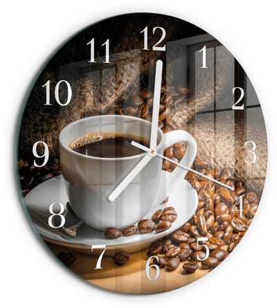Tulup Wandklok - Koffie Moderne Wandklok Glas - 30fi cm - Bruin Wandklok Glas Decoratie - Witte Handen - Ronde Wandklok - Wandklok Glas Decoratie - Gekleurde Glazen Klok