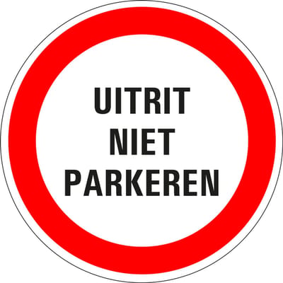 Niet parkeren uitrit bord - kunststof 100 mm