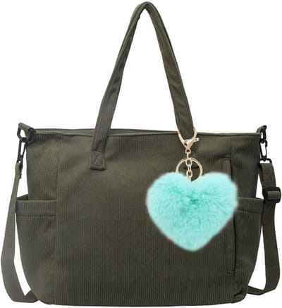 Grote Corduroy Tote Bag voor Dames - Waterdichte Schoudertas met Rits en Vakken