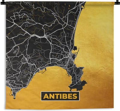 Wandkleed - Wanddoek - Frankrijk – Plattegrond – Kaart – Antibes – Stadskaart - 180x180 cm - Wandtapijt